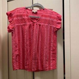 Loft pink shirt with Aztec design and ruffle sleeves